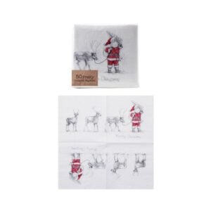 Santa Reindeer Beverage Napkin - 50 Pack