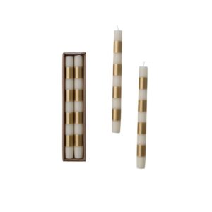 Stripe Taper Candle - Cream/Gold - 10" - 2 Pack