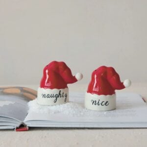 Santa Hat Salt and Pepper Shaker - Red/Black/White - 3.0"