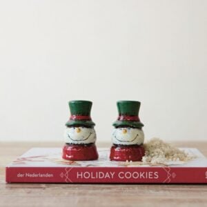 Snowman Head Salt and Pepper Shaker - Red/White/Green - Set of Two