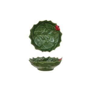 Holly Leaf Low Bowl - Red/Green - 8.9"