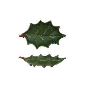 Holly Leaf Tray - Red/Green - 11.6"