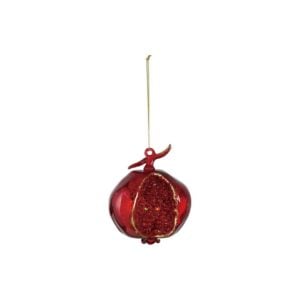 Beaded Pomegranate Glass Ornament - Red/Gold - 3.4"