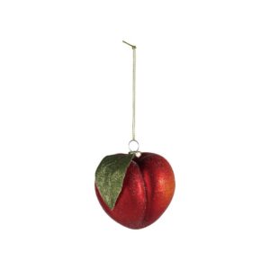 Peach Glass Ornament - Orange/Green - 3.1"
