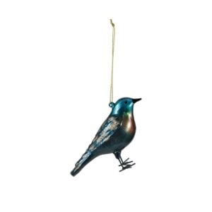 Bird Glass Ornament - Navy/Brown - 4.8"