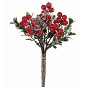 Iced Berry Boxwood Pick - Frosted Red/Green - 8"