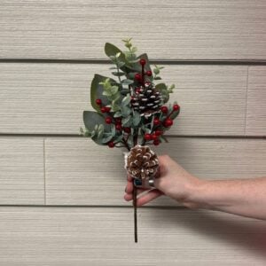 Berry, Pinecone & Eucalyptus Leaf Pick - Natural/Red - 14"