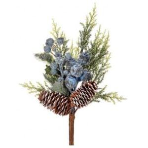 Beaded Berry Cedar Cone Pick - Blue - 14"