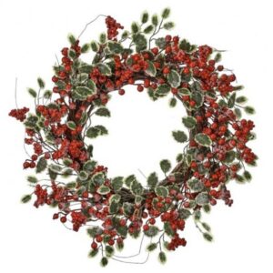 Holly Berry Iced Wreath - Red/Green - 22"