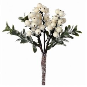 Iced Berry Boxwood Pick - Frosted White - 8"
