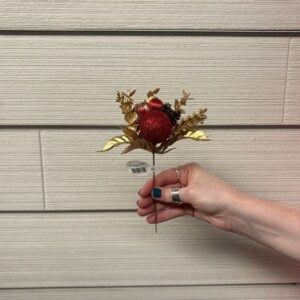 Ball Cone Eucalyptus Pick - Red/Gold - 7.5"