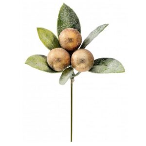 Frosted Ball Laurel Leaf Pick - Gold/Green - 7"