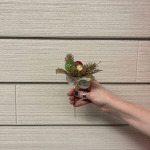 Glitter Triple Bell Holly Pick - Red/Blue/Gold - 7"