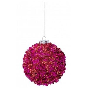 Beaded Sequin Ball Ornament - Hot Pink - 4"