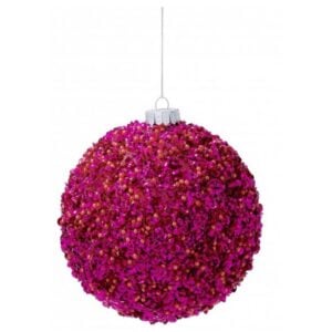 Beaded Sequin Ball Ornament - Hot Pink - 6"