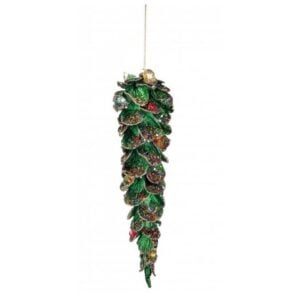 Multi Jeweled Shiny Pinecone Ornament - Emerald - 11.5"