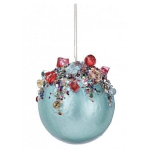 Multi Jeweled Shiny Ball Ornament - Aqua Blue - 3.75"