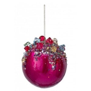 Multi Jeweled Shiny Ball Ornament - Fuschia - 3.75"