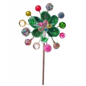Multi Jewled Mini Magnolia Stem - Emerald - 13.5"