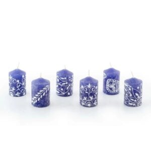 Henna Votive Candle - White/Blue - 2" - 6 Pack