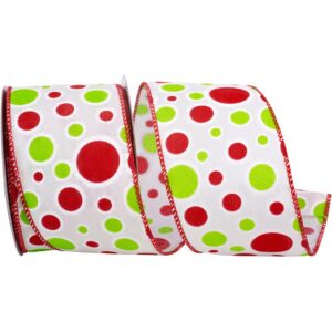 Dot Holiday Wired Ribbon - Lime/Red - 2.5" x 10 YD