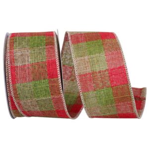 Linen Lodge Check Wired Ribbon - Red/Green/Natural - 2.5" x 20 YD