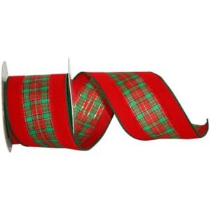 Tartan Wired Ribbon - Red/Green - 2.5" x 10 YD