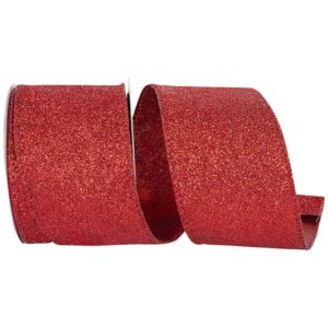 Glitter Metallic Wired Ribbon - Red - 2.5" x 10 YD