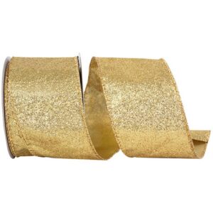 Glitter Metallic Wired Ribbon - Gold - 2.5" x 10 YD