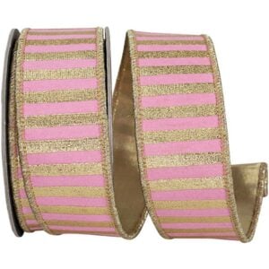 Metallic Striped Wired Ribbon - Pink/Gold - 1.5" x 5 YD