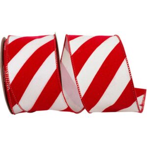Candy Cane Striped Velvet Wired Ribbon - Red/White - 2.5" x 10 YD
