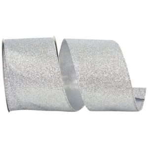 Glitter Metallic Wired Ribbon - Silver - 2.5" x 10 YD