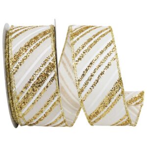 Glitter Striped Wired Ribbon - Ivory/Gold - 1.5" x 10 YD