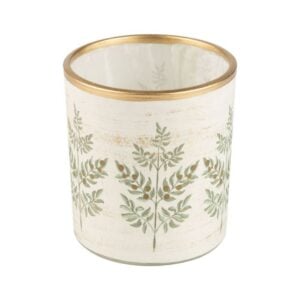 Fern Votive Holder - White/Gold - 3"