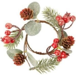 Glittered Berries and Pinecones Candlering - 5"