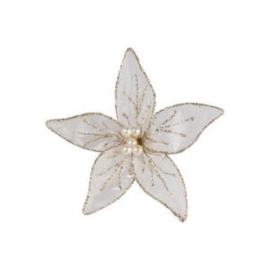 Poinsettia Ornament Clip - White/Gold - 6"