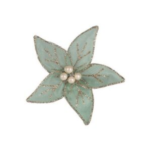 Poinsettia Ornament Clip - Green/Gold - 6"