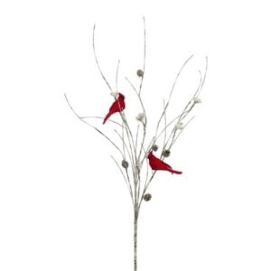Snowy Twig Berry Pinecone & Cardinal Branch - White/Red - 37"
