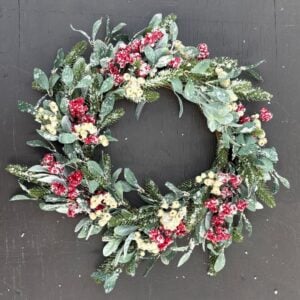 Berry Lamb Ear Wreath - Red/White - 22"
