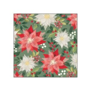 Merry Poinsettia Beverage Napkins - Paperproducts Design - 5" x 5"