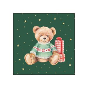 Teddy on Green Beverage Napkins - Paperproducts Design - 5" x 5"