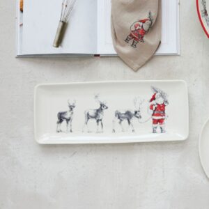 Santa & Reindeer Stoneware Platter – 14″
