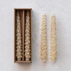 Tree Taper Candle – Eggnog w/Gold Tips – 10″ – 2 Pack