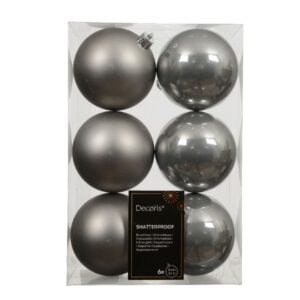 Shatterproof Bauble Mix – Soft Grey – 6 Pack