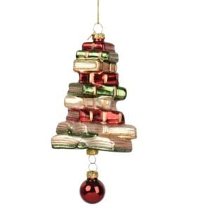 Stacked Books Glass Ornament - 6.1"