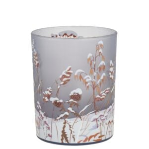Snow Leaves Glass Tealight Holder - 5"