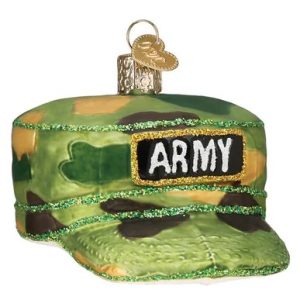 Army Cap Glass Ornament