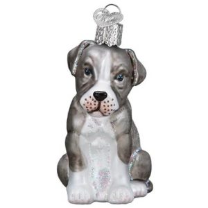 Pitbull Pup Glass Ornament