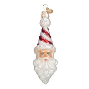 Peppermint Twist Santa Glass Ornament