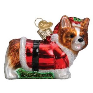 HOLLY HAT CORGI PUPPY GLASS ORNAMENT – OLD WORLD CHRISTMAS